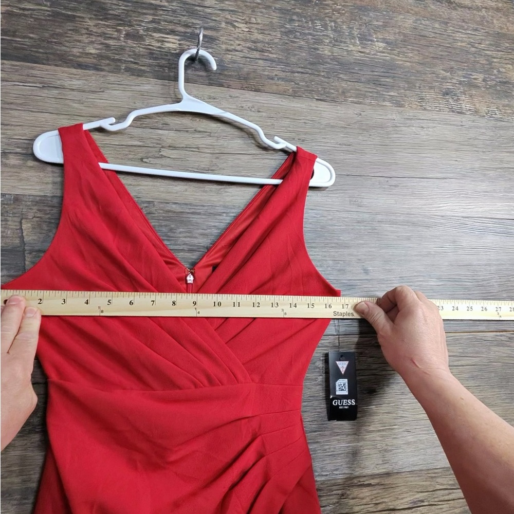 GUESS Red Draped V-Neck Midi Dress - Picture 5 of 13